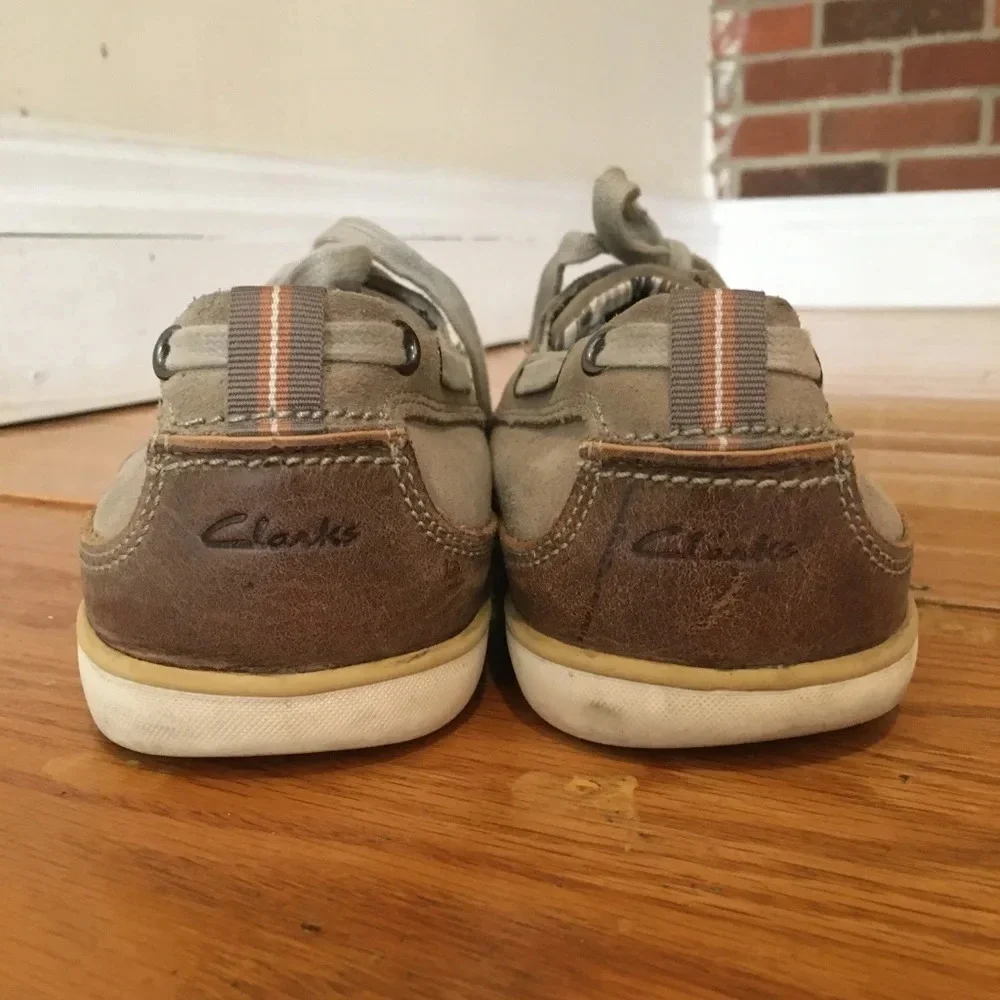 Clarks Men's Slip On Boat Shoes Tan Leather / Gray
